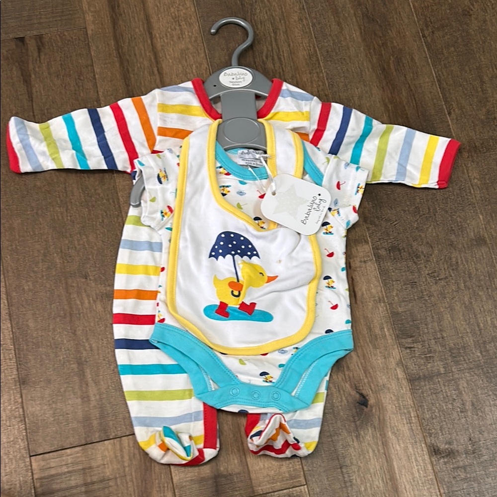 New Babaluno baby Striped Baby Footie, Onsie and matching bib - Multicolor